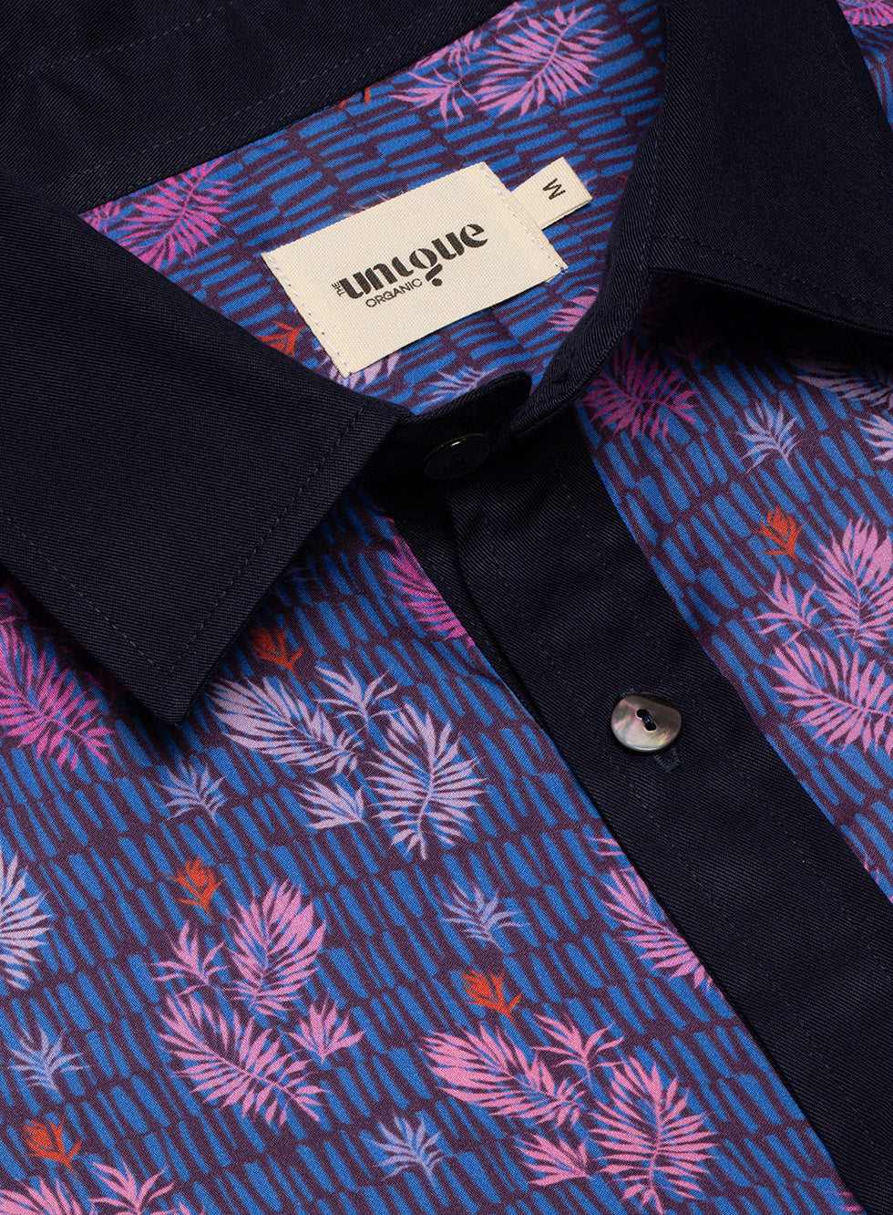 Biodegradable Low Neck Navy Blue Collar Shirt